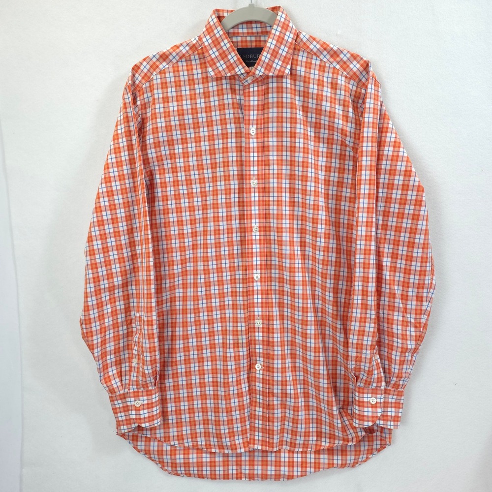 Ledbury Button Down Multi Check Orange Men 15.5 34 Preppy Business Casual Fall